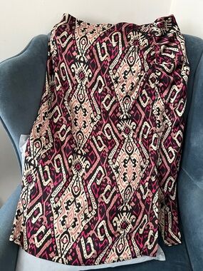 Banana Republic Pink Black Cream Patterned Midi Skirt